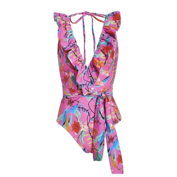 PatBO Other - PatBo Zamia Ruffle Plunge Swimsuit Magenta One Piece Size Small NWT